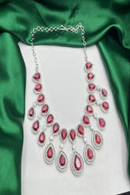 Vastrabhushan Ruby Red Teardrop Necklace & Earrings Set – Silver CZ Bridal Jewelry | Grocsy