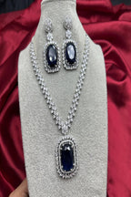 Vastrabhushan Royal Blue Sapphire Necklace & Earrings Set|Silver CZ Bridal Jewelry | Grocsy