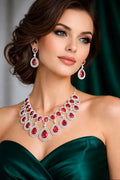 Vastrabhushan Ruby Red Teardrop Necklace & Earrings Set – Silver CZ Bridal Jewelry | Grocsy