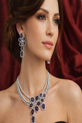 Vastrabhushan Purple Stone Bridal Jewelry Set: Silver Plated CZ Necklace and Earrings | Grocsy