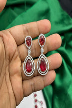 Vastrabhushan Ruby Red Teardrop Necklace & Earrings Set – Silver CZ Bridal Jewelry | Grocsy