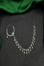 Vastrabhushan Silver Look Piercing Bridal Nath with Chain | CZ Stone Indian Nose Ring | Grocsy