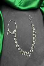 Vastrabhushan Silver Look Piercing Bridal Nath with Chain | CZ Stone Indian Nose Ring | Grocsy