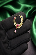 Vastrabhushan Gold Plated CZ Ruby Hoop Nose Ring|Teardrop Indian Nath | Grocsy