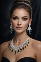 Vastrabhushan Emerald Green CZ Necklace Set: Indian Bollywood Jewelry | Grocsy