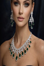 Vastrabhushan Emerald Green CZ Necklace Set: Indian Bollywood Jewelry | Grocsy