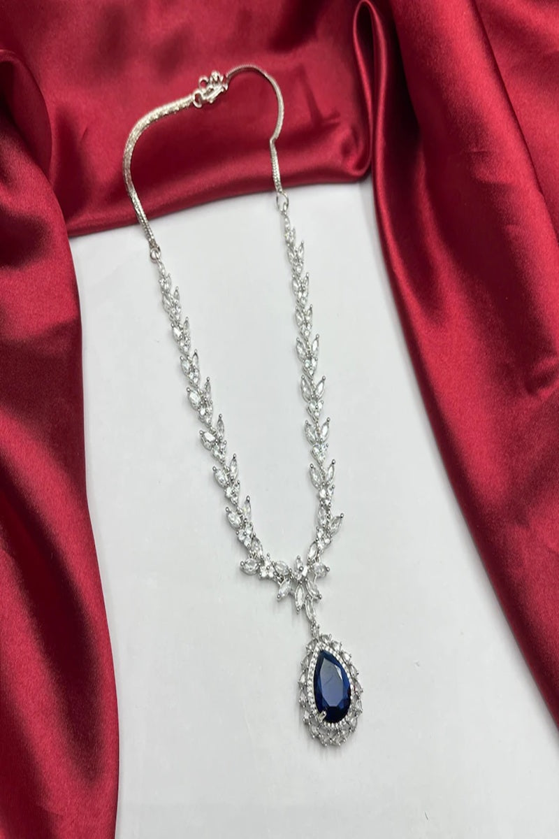 Vastrabhushan Royal Blue Teardrop Crystal Necklace Earrings Set – Bridal Statement Jewelry | Grocsy