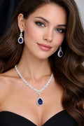 Vastrabhushan Royal Blue Teardrop Crystal Necklace Earrings Set – Bridal Statement Jewelry | Grocsy
