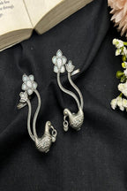 Vastrabhushan Oxidized Silver Peacock Ear Cuff|Indian Traditional Bugadi Earrings | Grocsy