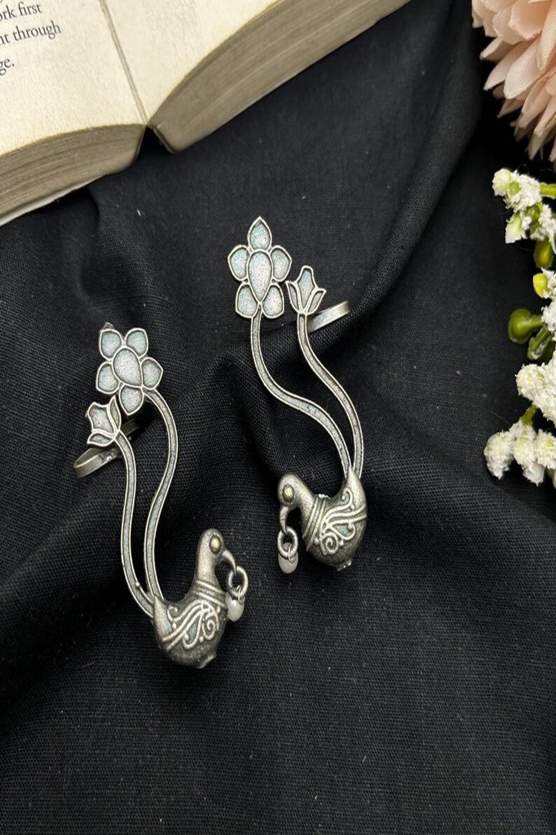 Vastrabhushan Oxidized Silver Peacock Ear Cuff|Indian Traditional Bugadi Earrings | Grocsy