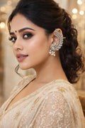 Vastrabhushan Peacock Ear Cuff Earrings Silver | Boho Ear Wrap | Statement Ear Climber with pearls | Grocsy