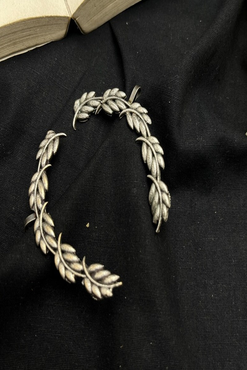 Vastrabhushan Silver Leaf Ear Cuff Earring, Nature Inspired Ear Wrap, Boho Ear Climber | Grocsy