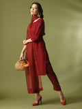Myshka Women's Maroon Embroidered Cotton Straight Party Kurta Set With Dupatta | Grocsy