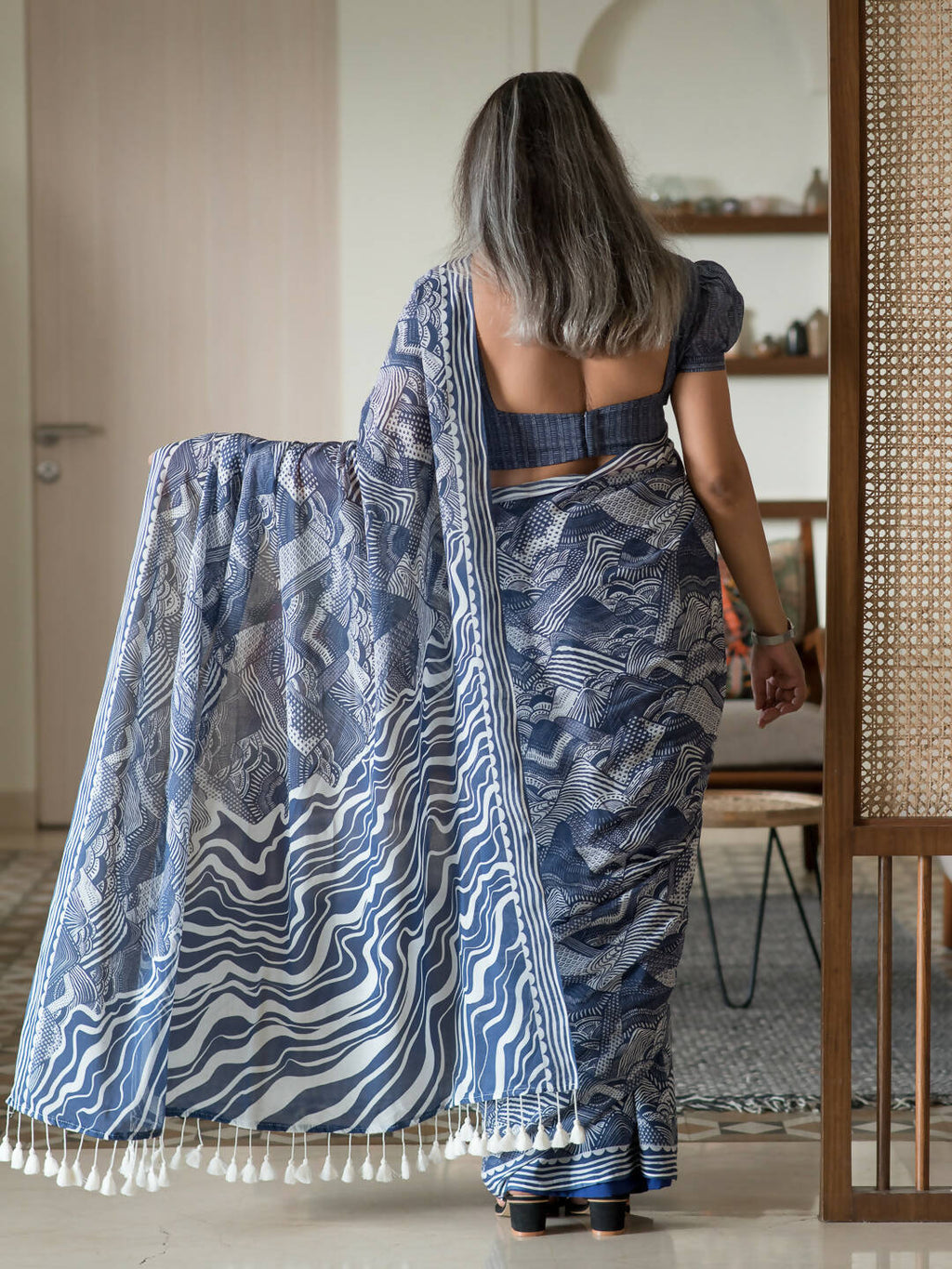Suta Blue Abstract Pure Cotton Saree | Grocsy