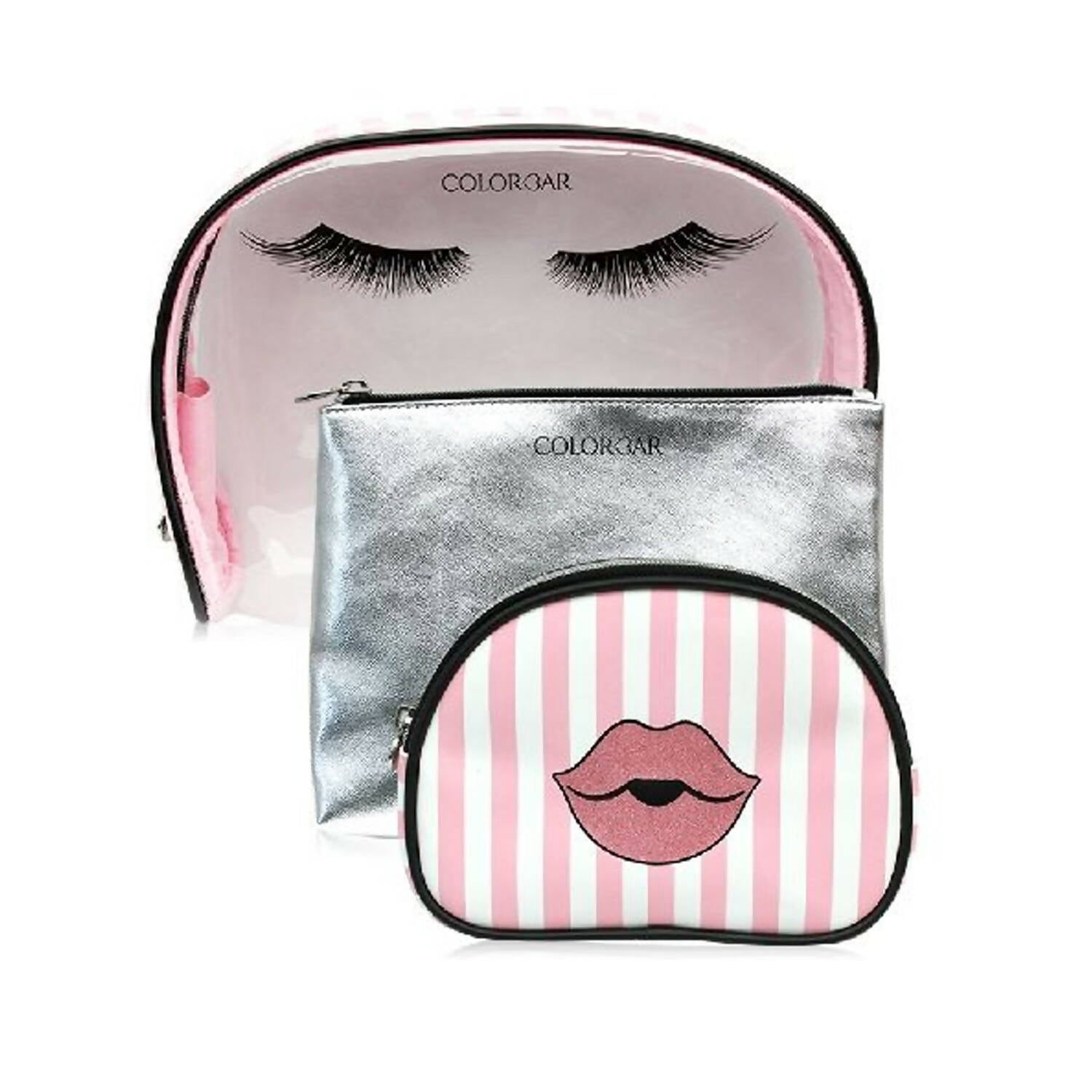 Colorbar Pouch Lips & Lashes Bag In Bag (Set Of Three) - White + Blush Pink | Grocsy