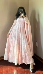 Teeya Creation Light Peach Color Faux Georgette Long Party Wear Gown | Grocsy