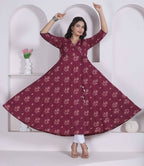 Miravan Womens Maroon Floral Printed Angrakha Style Kurta | Grocsy