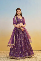 Aastha Fashion Dark Purple Butterfly Net Tone To Tone Thread Work, Sequence Work And Original Mirror Work Embroidery Wedding Wear Lehenga Choli | Grocsy