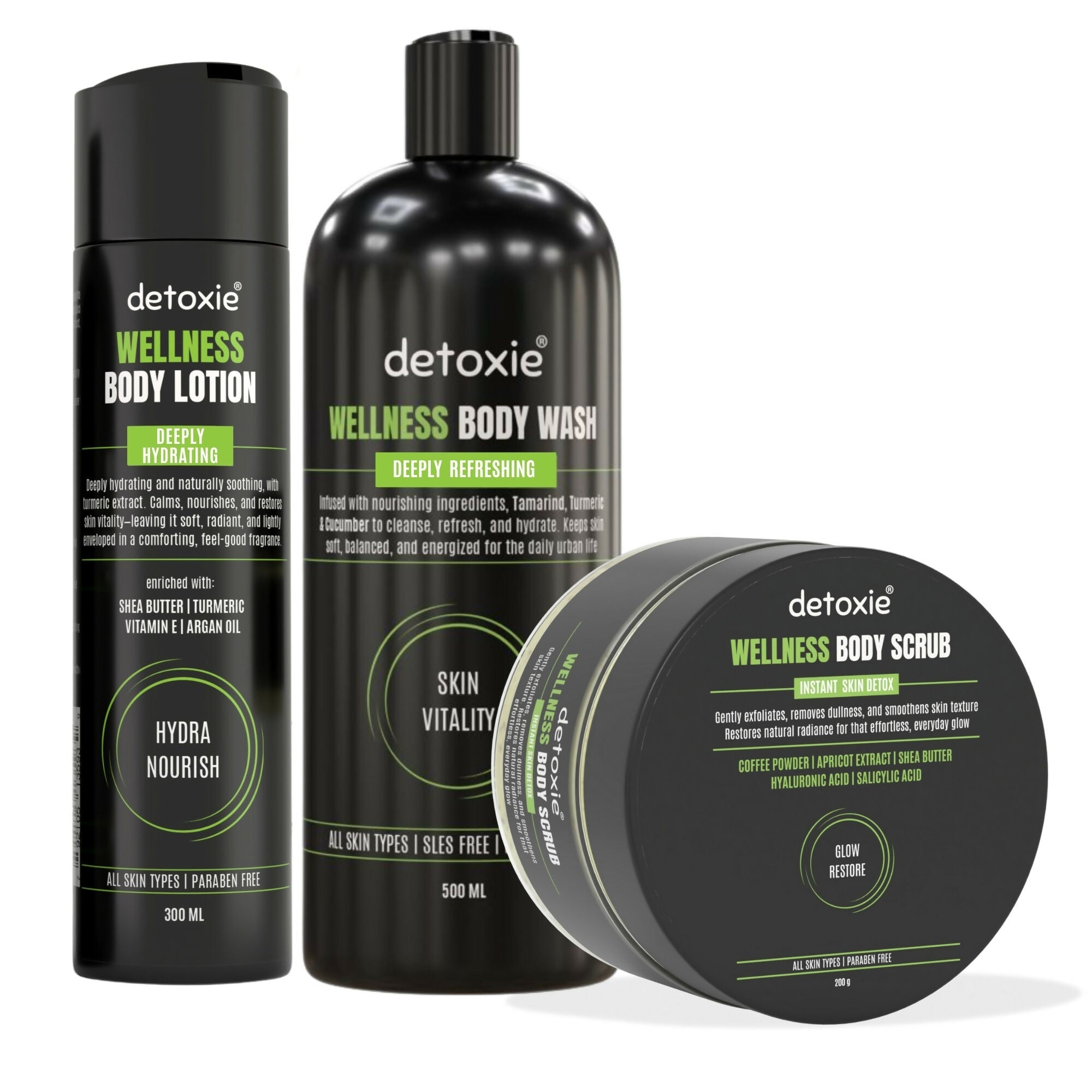 Detoxie Body Wash, Lotion & Scrub Combo - Wellness | Grocsy
