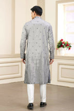 Raivat Ethnic Art Silk Thread Work Kurta Pajama In Grey Colour | Grocsy