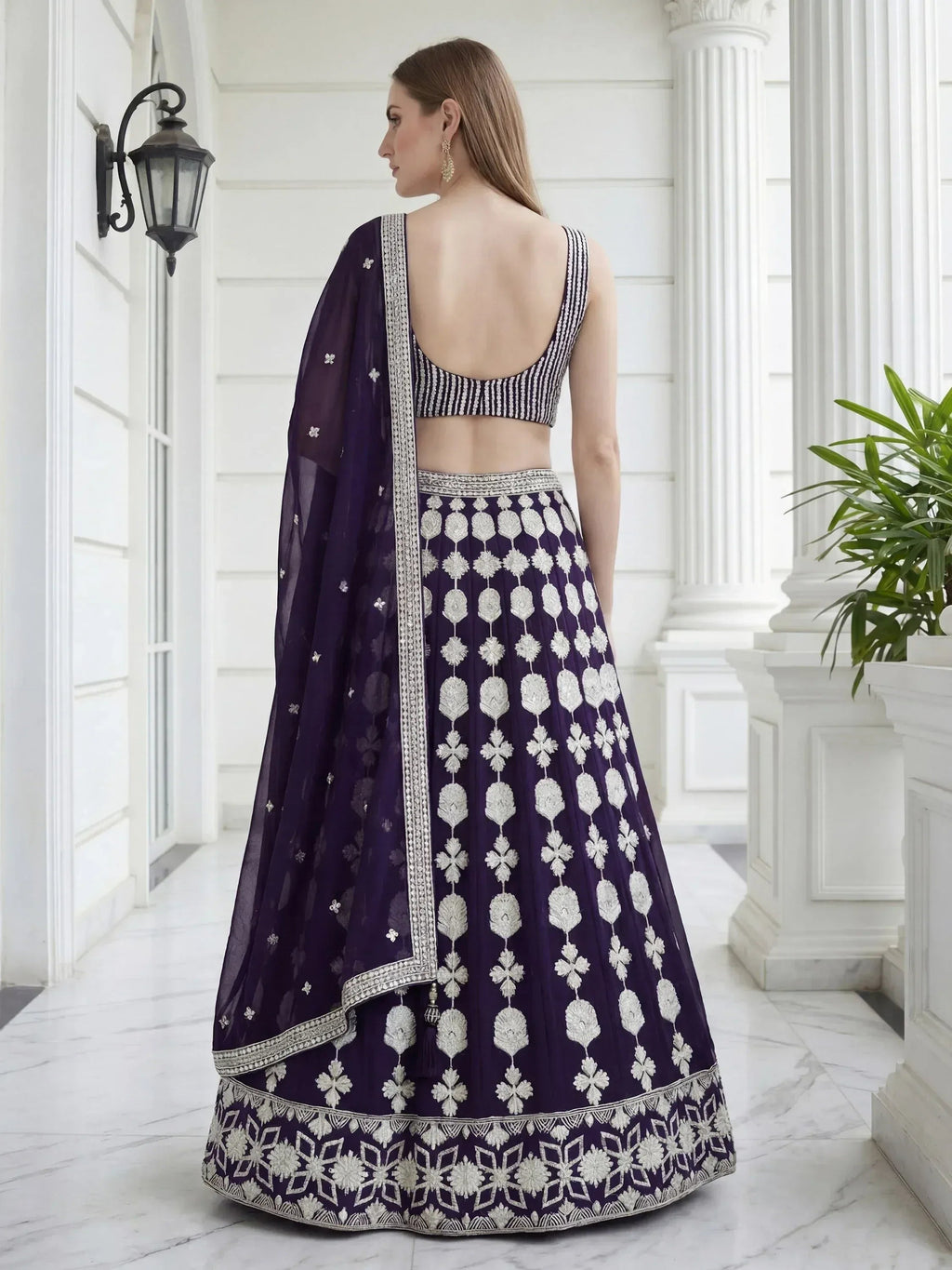 Tulsi Art Dazzling Purple Sequins Embroidered Georgette Party Wear Lehenga Choli | Grocsy
