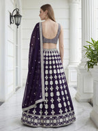 Tulsi Art Dazzling Purple Sequins Embroidered Georgette Party Wear Lehenga Choli | Grocsy