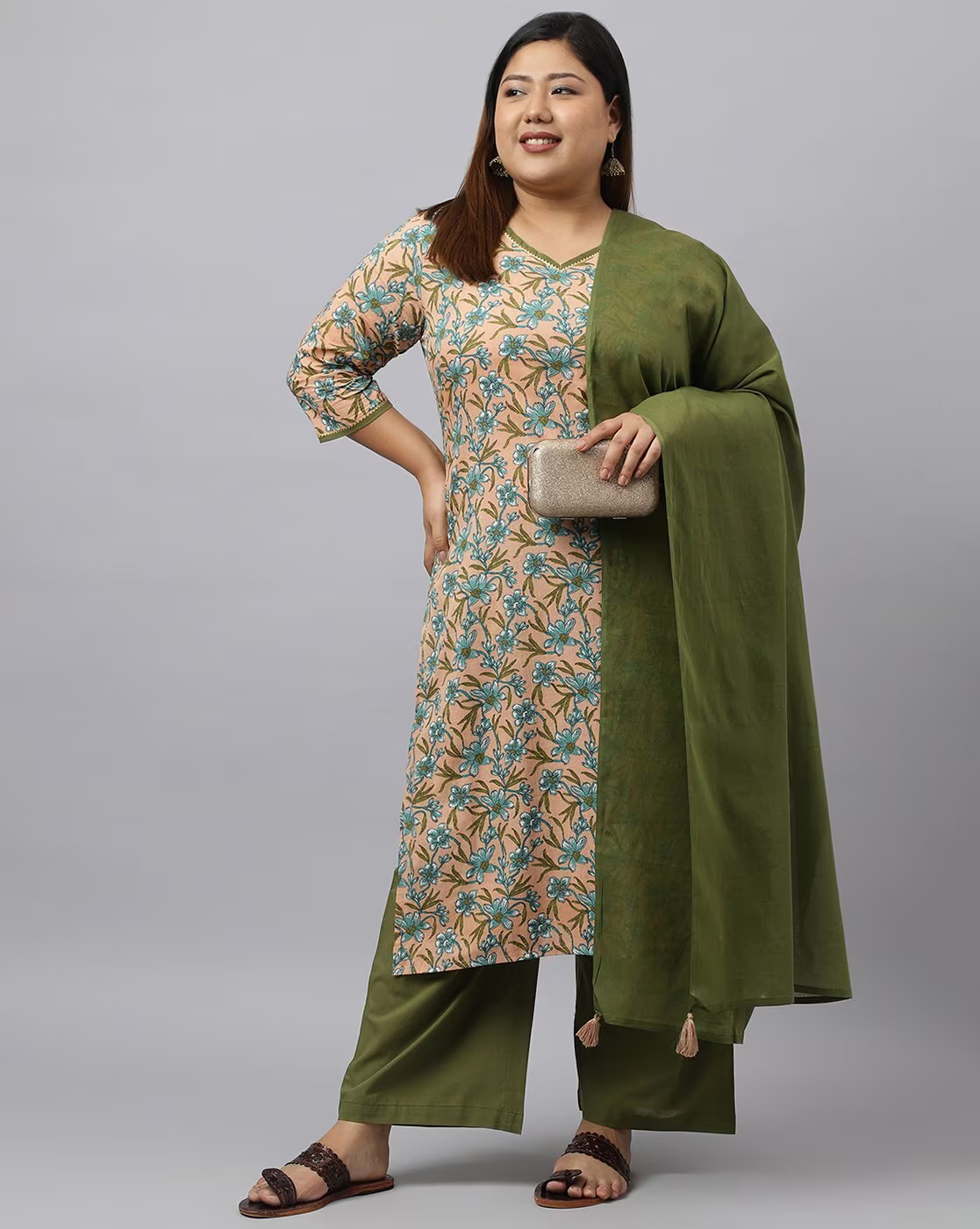 Janasya Women's Peach Cotton Straight Casual Kurta Set | Grocsy