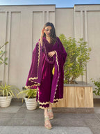 trueBrowns Wine Velvet Lace Kurta Pant Set | Relove | Grocsy
