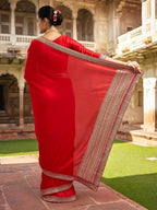 Lorenvalley Fashion Red Vichitra Silk with Sequence coding Work Saree with Blouse | Grocsy