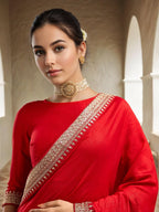 Lorenvalley Fashion Red Vichitra Silk with Sequence coding Work Saree with Blouse | Grocsy