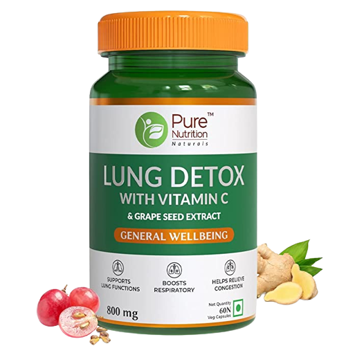 Pure Nutrition Lung Detox with Vitamin C & Grape Seed Extract Veg Capsules | Grocsy