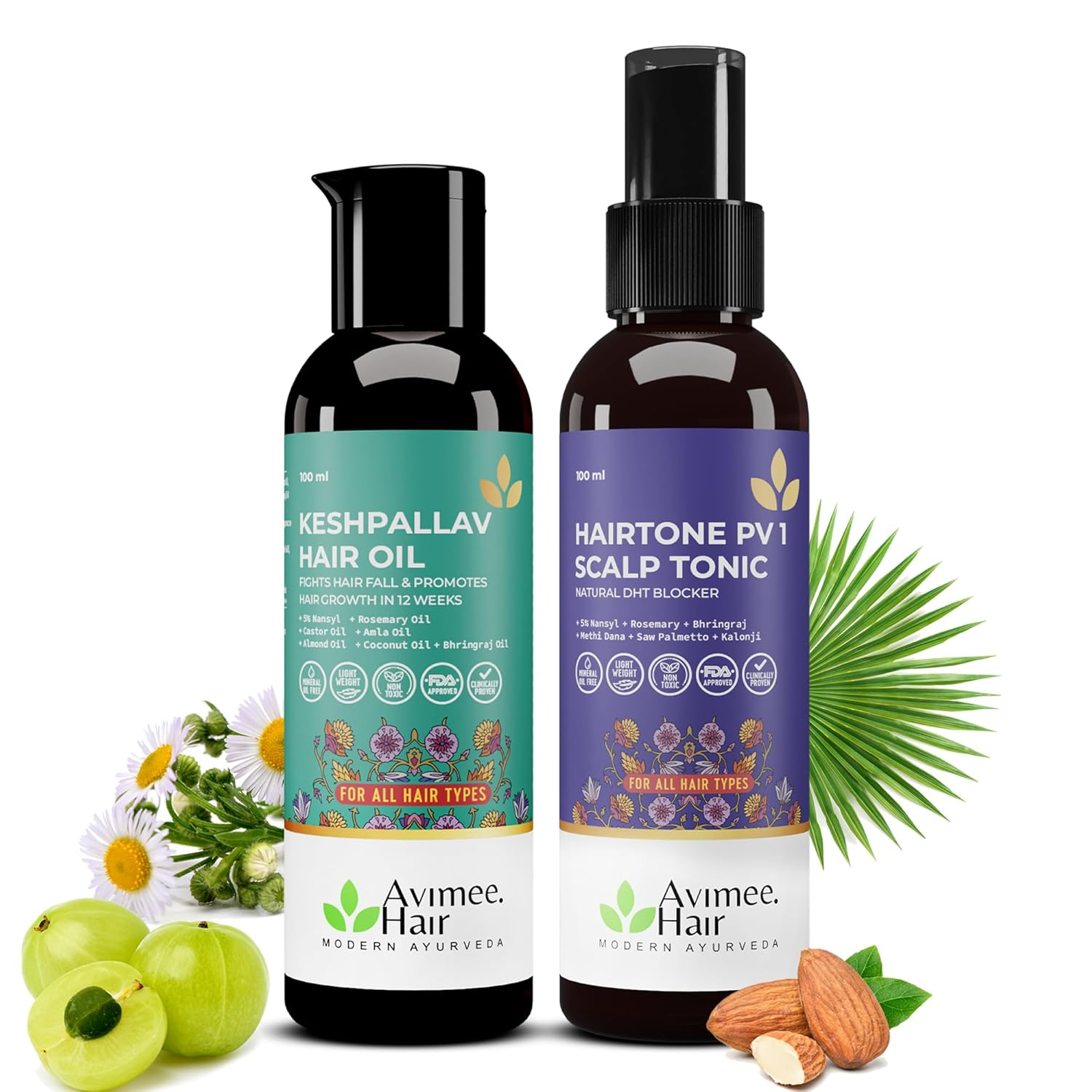 Avimee Herbal Keshpallav Hair Oil & Hairtone PV 1 Handmade Scalp Spray Combo With Rosemary, Amla, Methi & Bhringraj | Grocsy