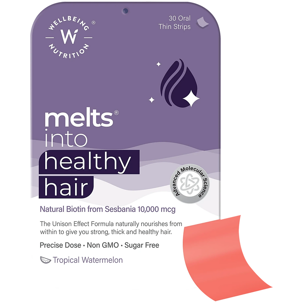 Wellbeing Nutrition Melts into Healthy Hair Biotin 10,000mcg Tropical Watermelon Disintegrating Strip Sugar Free | Grocsy