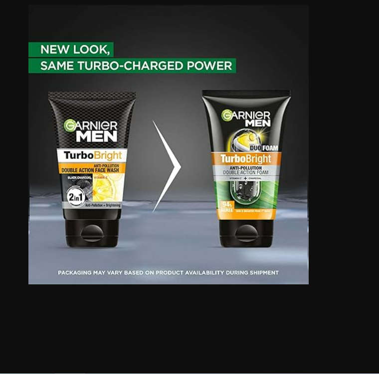 Garnier Men Turbo Bright Anti-Pollution Double Action Face Wash | Grocsy