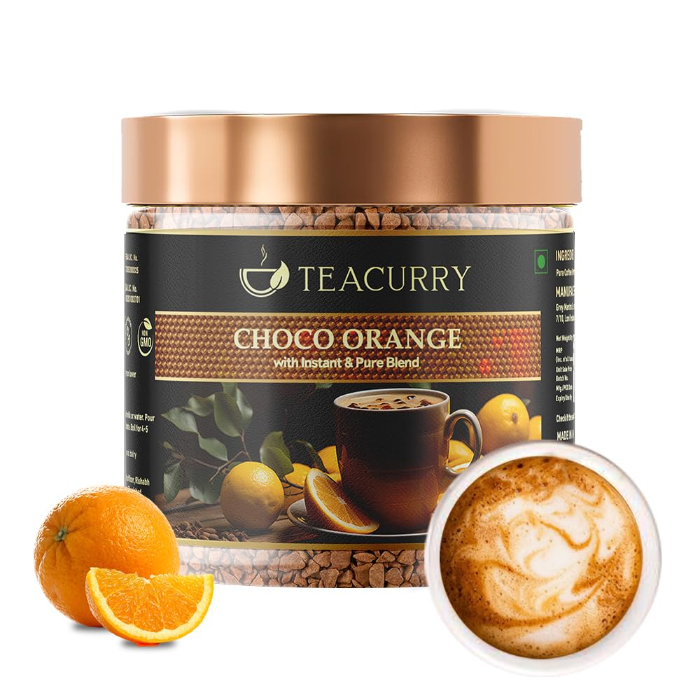 Teacurry Choco Orange Instant Coffee Powder - Arabica Freeze Dried Coffee for Instant Hot & Cold Coffee | Grocsy