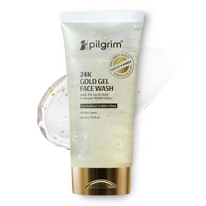 Pilgrim 24k Gold Gel Facewash with Korean White Lotus For Glowing Skin, Reduce Dark Spot And Improves Skin Texture | Grocsy