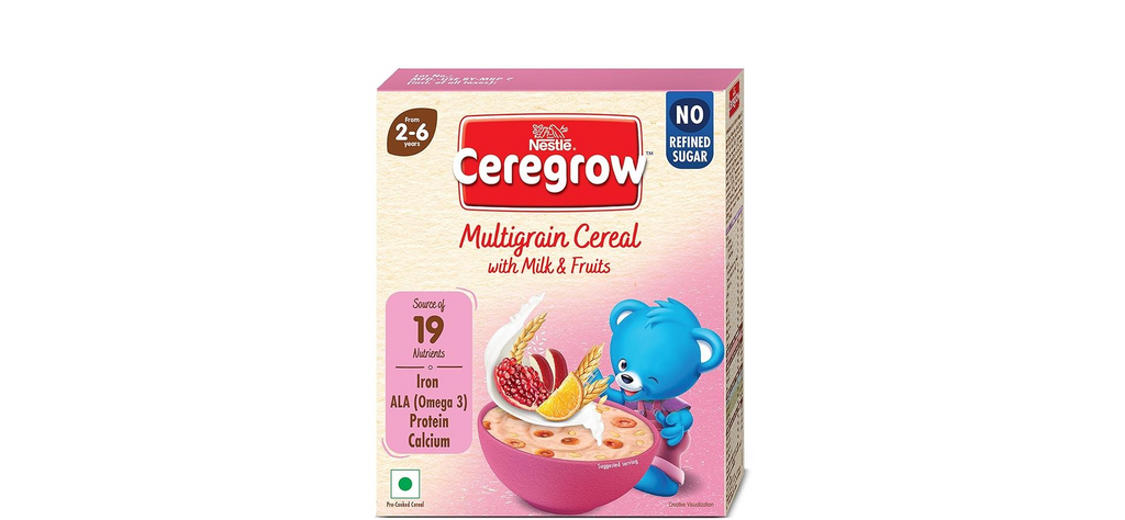 Nestle Ceregrow Kids (2-6 yrs) Cereal-Multigrain, Milk & Fruits, Rich in Iron, Calcium & Protein | Grocsy