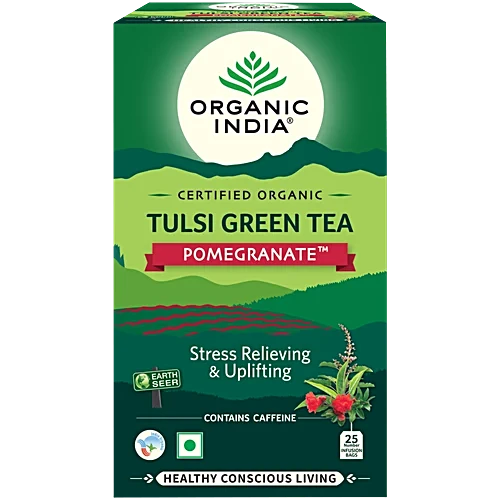 Organic India Tulsi Green Tea, Pomegranate, 25 Tea Bags | Grocsy