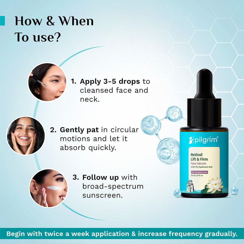 Pilgrim Korean 0.5% Retinol & 1% Hyaluronic Acid Lift & Firm Anti Aging Serum, Reduce Fine Lines & Wrinkles | Grocsy