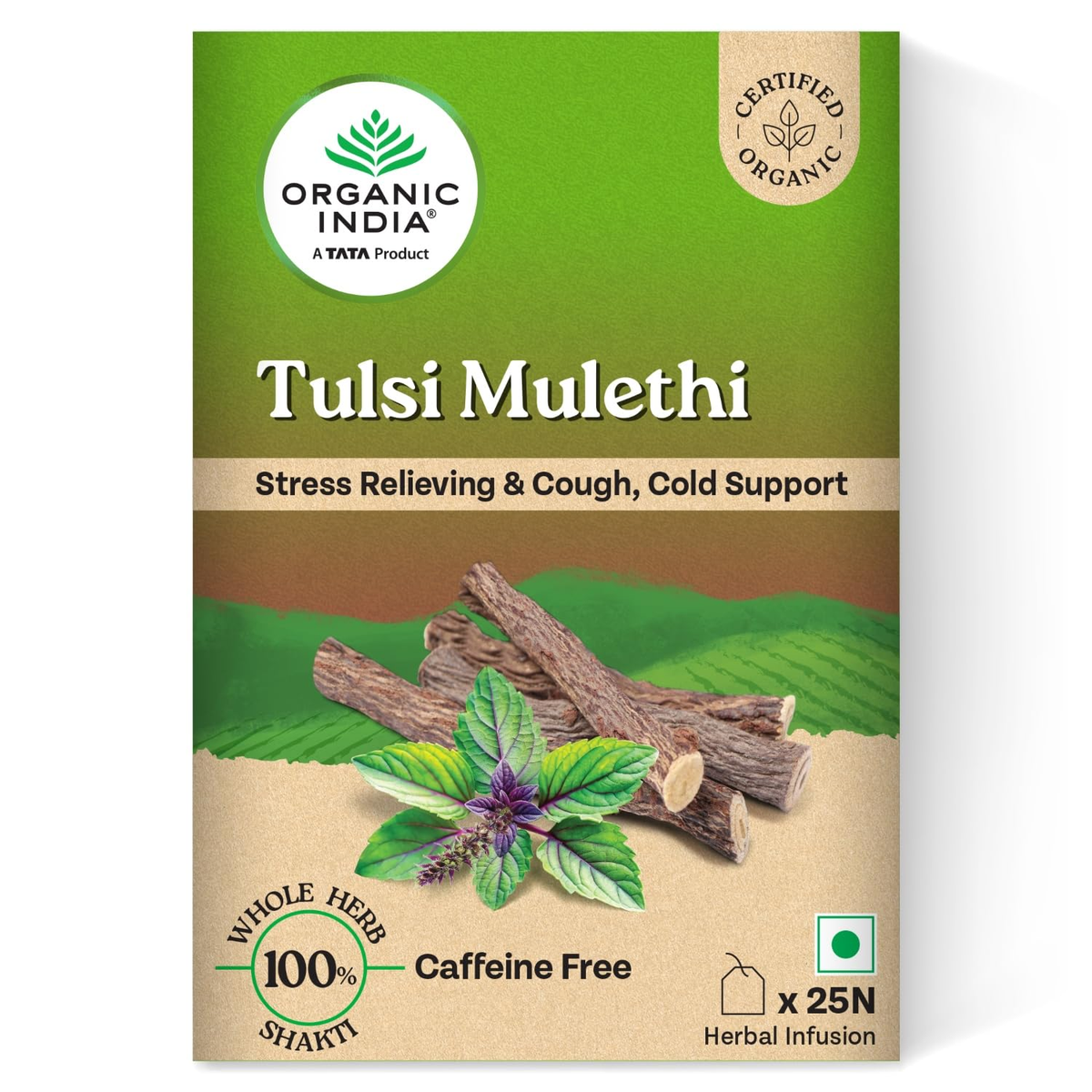 Organic India Tulsi Mulethi Tea Bags | Certified Organic Herbal Tea for Throat & Immunity - Swadesiicart