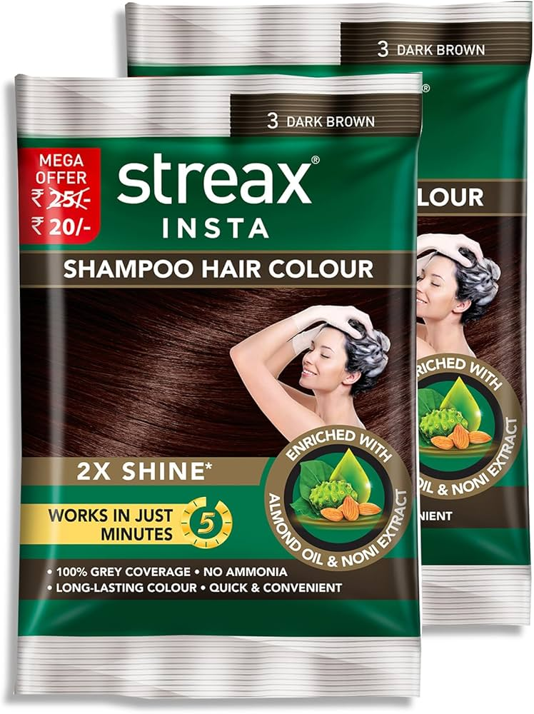Streax Insta Shampoo Hair Colour for Women & Men, Dark Brown 3 | Grocsy