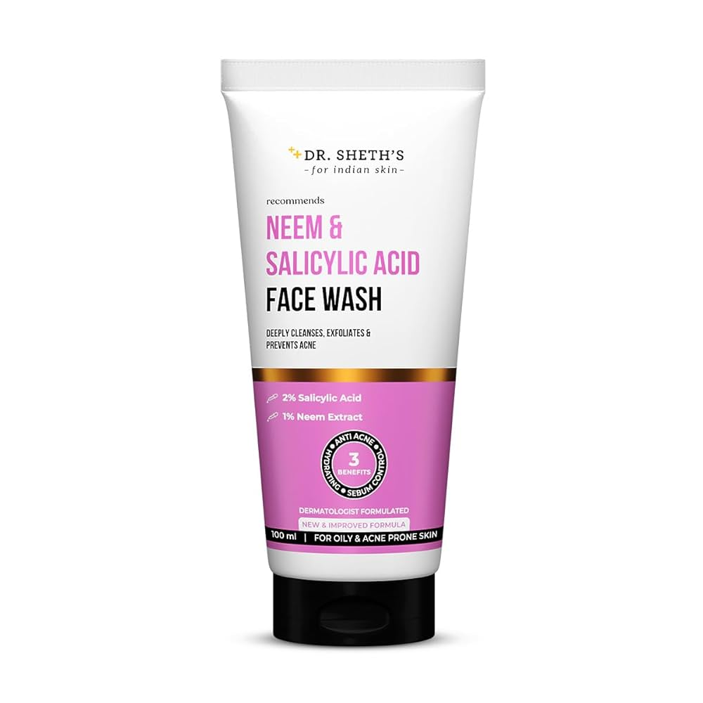 Dr. Sheth's Neem & Salicylic Acid Face Wash, Anti-Acne & Oil Control Face Cleanser | Grocsy