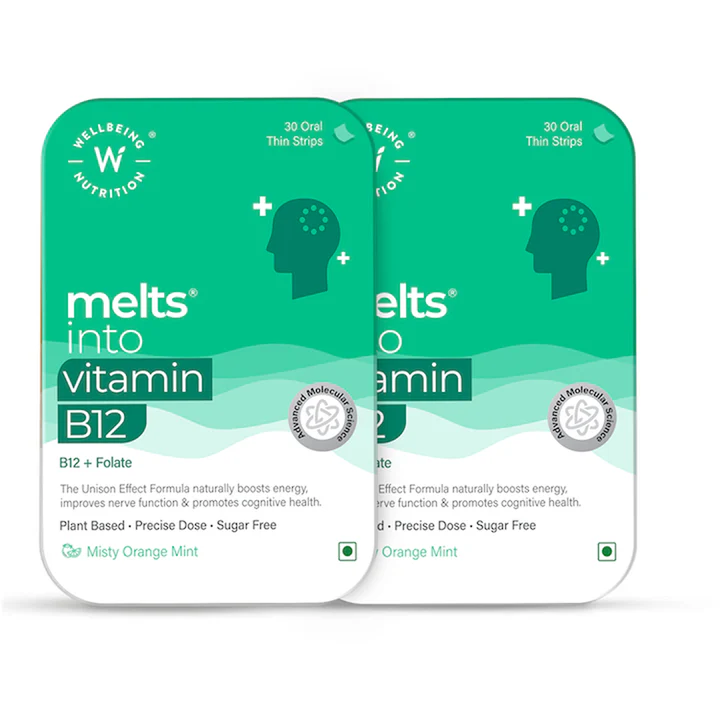 Wellbeing Nutrition Melts Vegan Vitamin B12 Thin Strips-Misty Orange Mint Flavor | Grocsy