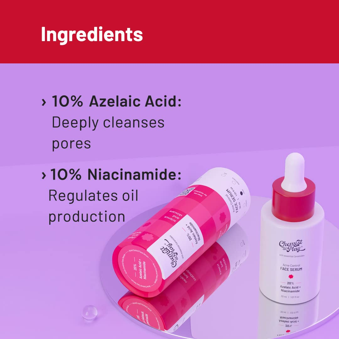 Chemist At Play Acne Control Face Serum for Reduces Acne Scars, Controls Breakouts & Oil Production | Grocsy