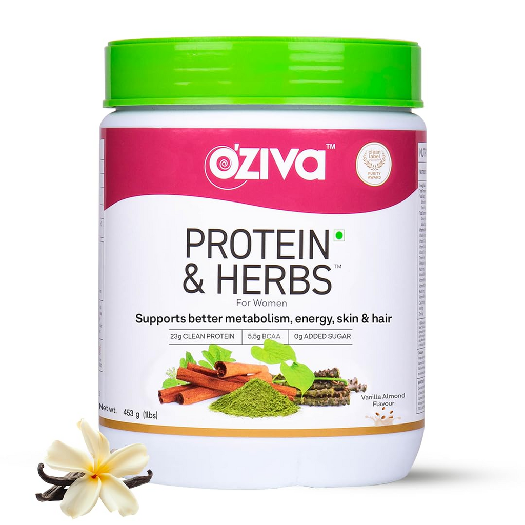 OZiva Protein & Herbs for Women - Protein Powder to Reduce Body Fat, Manage Weight & Metabolism, No Added Sugar | Grocsy