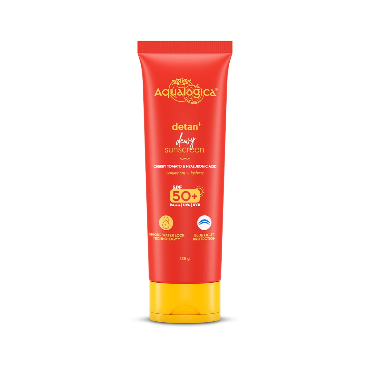 Aqualogica Detan + Dewy Sunscreen With Cherry Tomato & Hyaluronic Acid, SPF 50+ & PA++++ | Grocsy