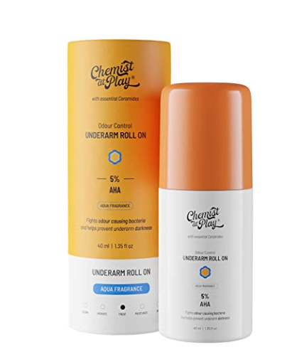 Chemist At Play UnderArm Roll On, Prevents Body Odour, Brightens Skin & Exfoliates Underarm For Sensitive Skin - Aqua | Grocsy
