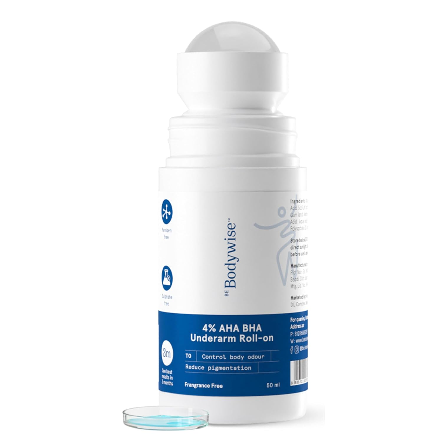 BeBodywise 4% AHA BHA Underarm Roll On - Fragrance Free | Grocsy