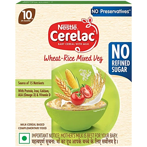 Nestle Cerelac Baby Cereal with Milk - Wheat-Rice Mixed Veg, From 10 to 24 Months | Grocsy