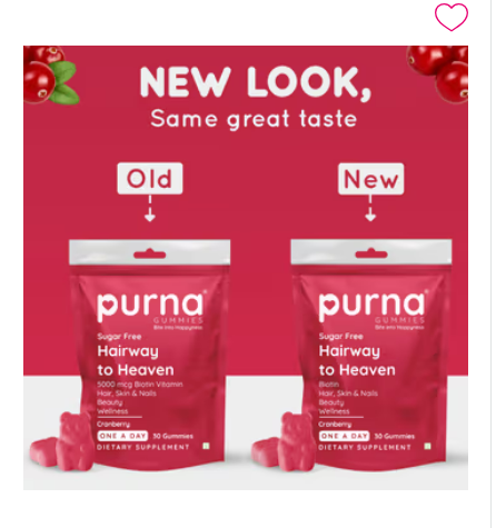 Purna Gummies Hair Biotin Cranberry Sugar Free Gummies with Vitamin B12 for Hair & Nail | Grocsy